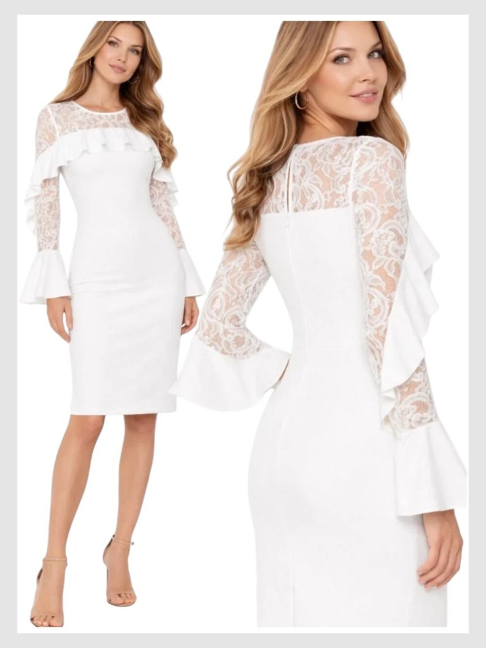 Betsy & Adam Lace Sheath Dress White Bridal Cocktail Size 2